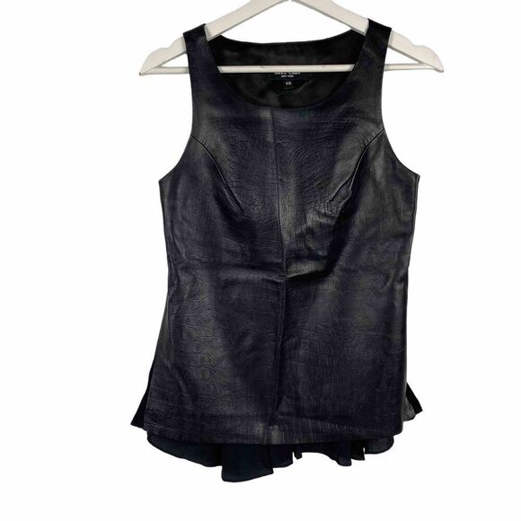 Shui Chen Lambskin Tank Top with Silk Peplum Back BLACK - Picture 2 of 9